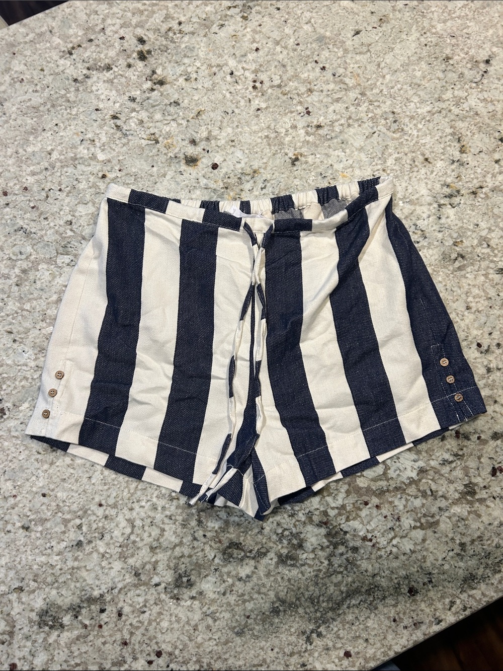 Talula Navy and White High-Waist Striped Drawstring Shorts